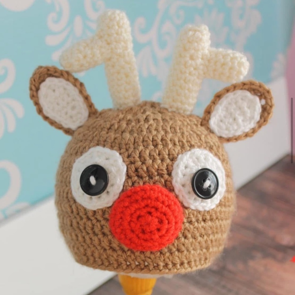 Crochet Rudolph the Red Nose Reindeer Hat
